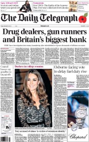 The Daily Telegraph (UK) Newspaper Front Page for 9 November 2012