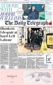 The Daily Telegraph (UK) Newspaper Front Page for 9 November 2019