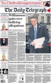 The Daily Telegraph (UK) Newspaper Front Page for 9 November 2022