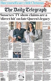 The Daily Telegraph front page for 9 December 2022