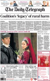 The Daily Telegraph Newspaper Front Page (UK) for 9 January 2014