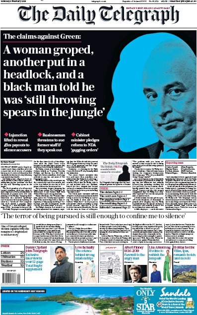 The Daily Telegraph Newspaper Front Page (UK) for 9 February 2019