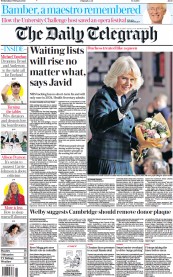 The Daily Telegraph (UK) Newspaper Front Page for 9 February 2022