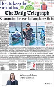 The Daily Telegraph (UK) Newspaper Front Page for 9 March 2020