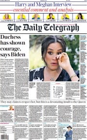 The Daily Telegraph (UK) Newspaper Front Page for 9 March 2021