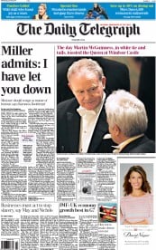 The Daily Telegraph (UK) Newspaper Front Page for 9 April 2014