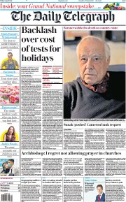 The Daily Telegraph (UK) Newspaper Front Page for 9 April 2021