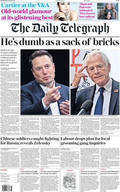The Daily Telegraph Newspaper Front Page (UK) for 9 April 2025