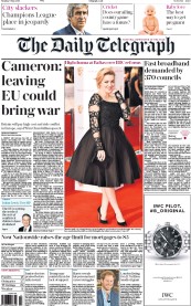 The Daily Telegraph (UK) Newspaper Front Page for 9 May 2016