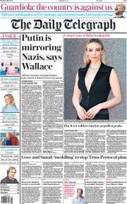 The Daily Telegraph front page for 9 May 2022