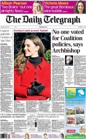 The Daily Telegraph Newspaper Front Page (UK) for 9 June 2011