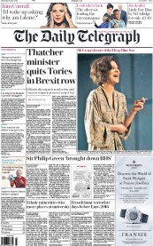 The Daily Telegraph (UK) Newspaper Front Page for 9 June 2016
