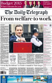 The Daily Telegraph (UK) Newspaper Front Page for 9 July 2015