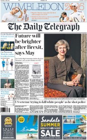 The Daily Telegraph (UK) Newspaper Front Page for 9 July 2016