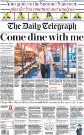 The Daily Telegraph (UK) Newspaper Front Page for 9 July 2020