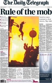 The Daily Telegraph Newspaper Front Page (UK) for 9 August 2011