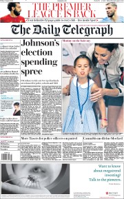 The Daily Telegraph (UK) Newspaper Front Page for 9 August 2019