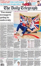 The Daily Telegraph (UK) Newspaper Front Page for 9 August 2021