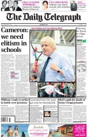 The Daily Telegraph (UK) Newspaper Front Page for 9 September 2011