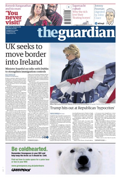 The Guardian Newspaper Front Page (UK) for 10 October 2016