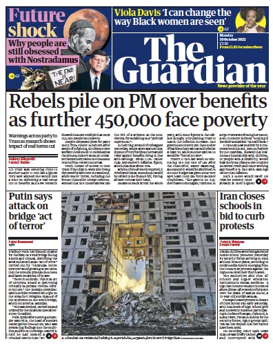 The Guardian Newspaper Front Page (UK) for 10 October 2022