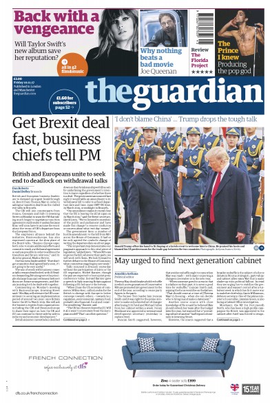 The Guardian Newspaper Front Page (UK) for 10 November 2017