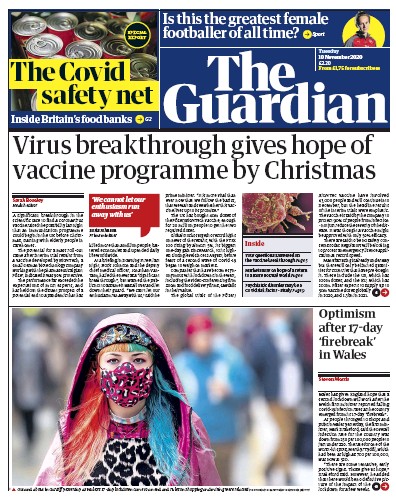 The Guardian Newspaper Front Page (UK) for 10 November 2020