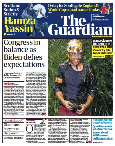 The Guardian Newspaper Front Page (UK) for 10 November 2022