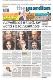 The Guardian Newspaper Front Page (UK) for 10 December 2013