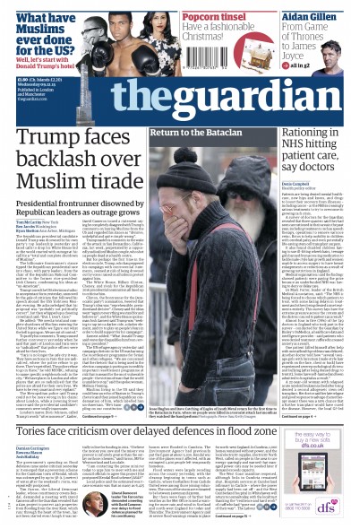 The Guardian Newspaper Front Page (UK) for 10 December 2015