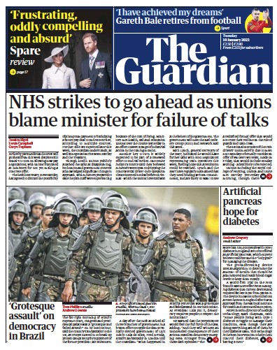 The Guardian Newspaper Front Page (UK) for 10 January 2023