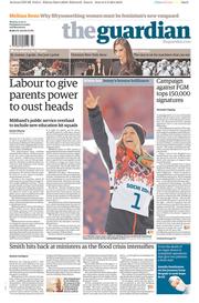 The Guardian (UK) Newspaper Front Page for 10 February 2014