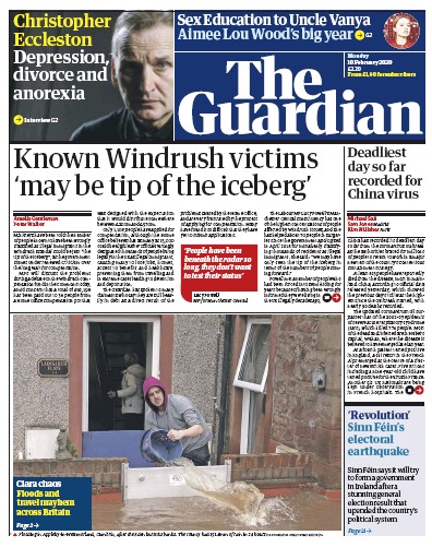 The Guardian Newspaper Front Page (UK) for 10 February 2020