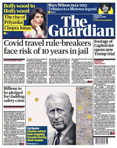 The Guardian Newspaper Front Page (UK) for 10 February 2021