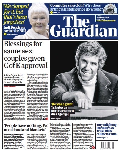 The Guardian Newspaper Front Page (UK) for 10 February 2023