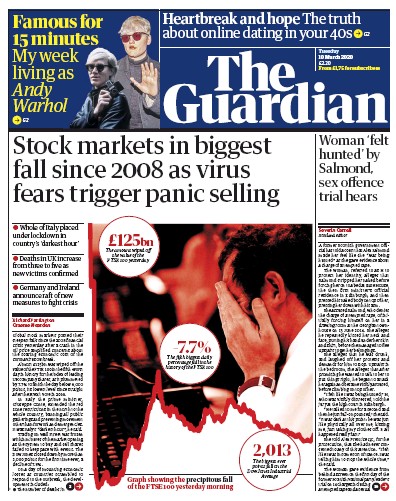 The Guardian Newspaper Front Page (UK) for 10 March 2020