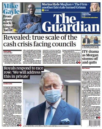 The Guardian Newspaper Front Page (UK) for 10 March 2021