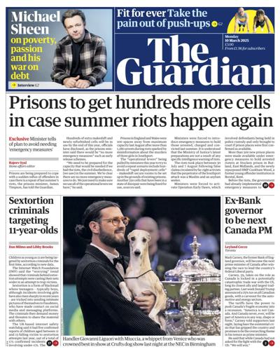 The Guardian Newspaper Front Page (UK) for 10 March 2025
