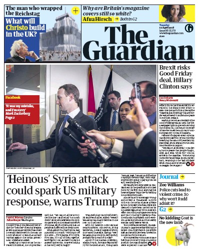 The Guardian Newspaper Front Page (UK) for 10 April 2018