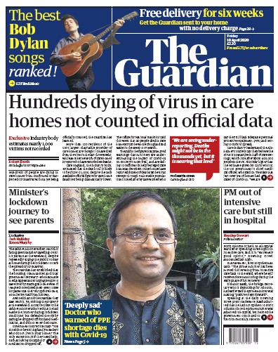 The Guardian Newspaper Front Page (UK) for 10 April 2020