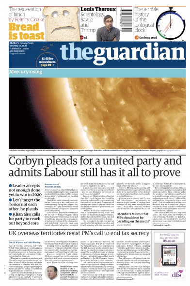 The Guardian Newspaper Front Page (UK) for 10 May 2016