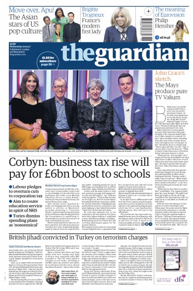 The Guardian Newspaper Front Page (UK) for 10 May 2017