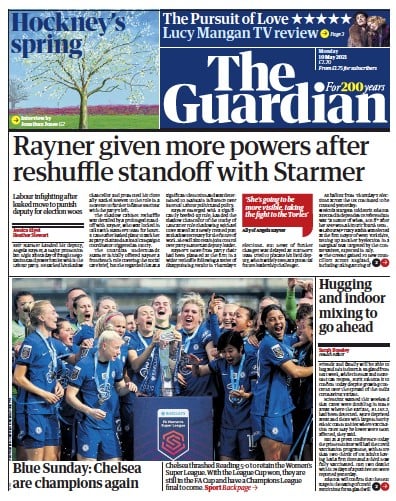 The Guardian Newspaper Front Page (UK) for 10 May 2021