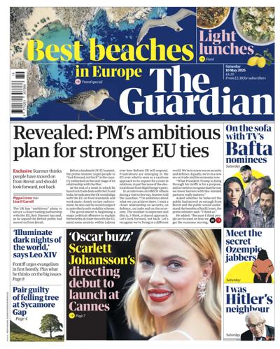 The Guardian Newspaper Front Page (UK) for 10 May 2025