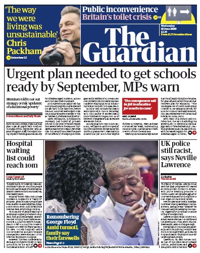 The Guardian Newspaper Front Page (UK) for 10 June 2020