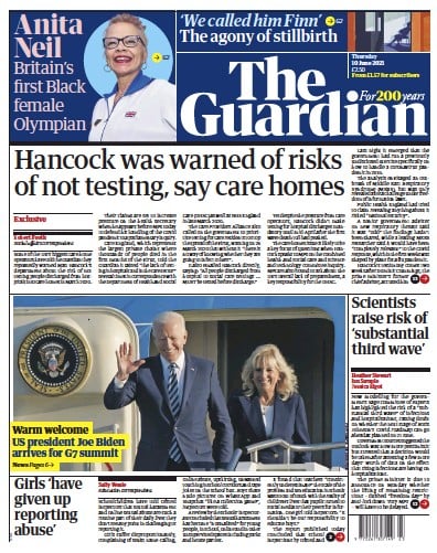 The Guardian Newspaper Front Page (UK) for 10 June 2021