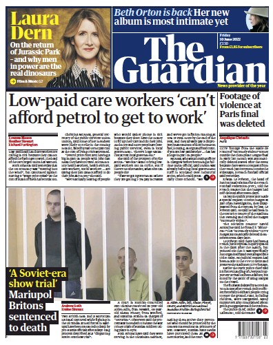 The Guardian Newspaper Front Page (UK) for 10 June 2022