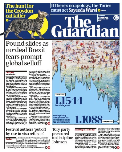 The Guardian Newspaper Front Page (UK) for 10 August 2018