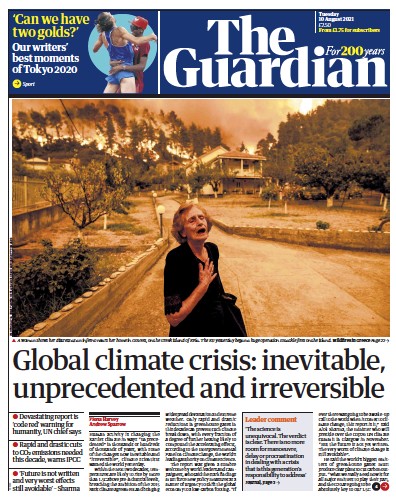 The Guardian Newspaper Front Page (UK) for 10 August 2021