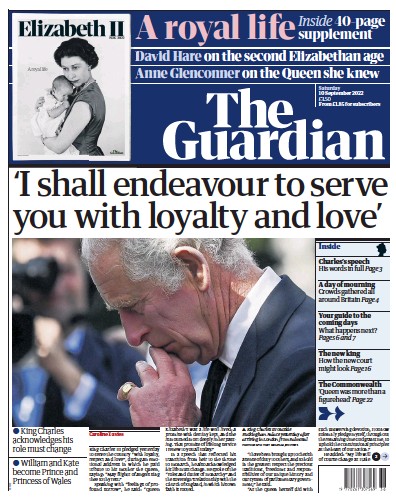 The Guardian Newspaper Front Page (UK) for 10 September 2022